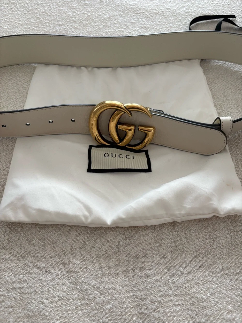 Gucci Double G Leather Belt in Cream with Gold Buckle